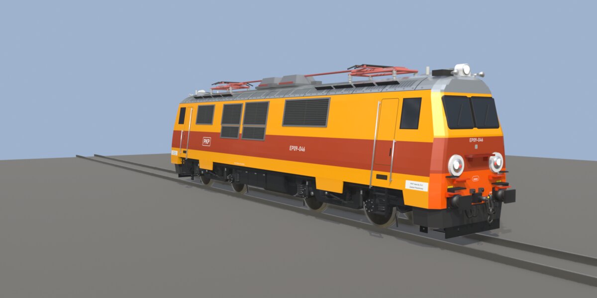 Model 3D lokomotywy EP09-046 Rodzyn – widok z ukosu